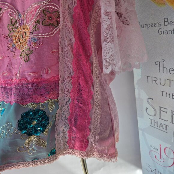 Pink & Aqua Romantic Blouse - Size Large - Picture 2 of 6